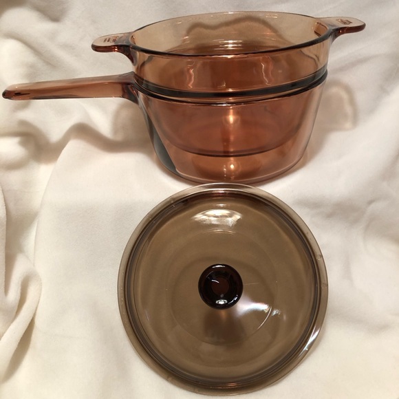 10209 Amber Vision Pyrex Corning Ware 1.5L Quart Sauce Pan Double Boiler w/ Lid - Picture 10 of 16